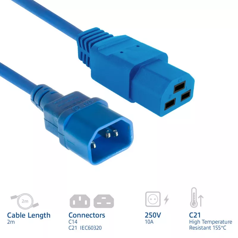 Strāvas vads ACT C14 uz C21 IEC60320 zils 2 m, 250 V 10 A