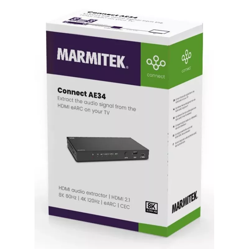 Marmitek Connect AE34 25008496 – HDMI audio ekstraktors ar eARC un 8K atbalstu