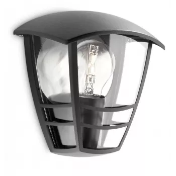 Philips myGarden Creek sienas lampa 60W E27 bez spuldzes, melna, metāls, IP44, dārzam, terasei, II