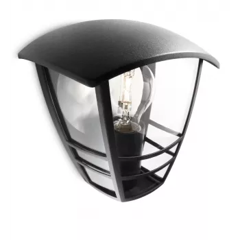 Philips myGarden Creek sienas lampa 60W E27 bez spuldzes, melna, metāls, IP44, dārzam, terasei, II