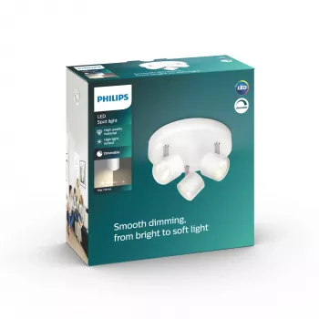 Philips Dimmable LED Star griestu/sienas prožektors 3x 16,5W, 2700K, 1500 lm, IP20, Balts