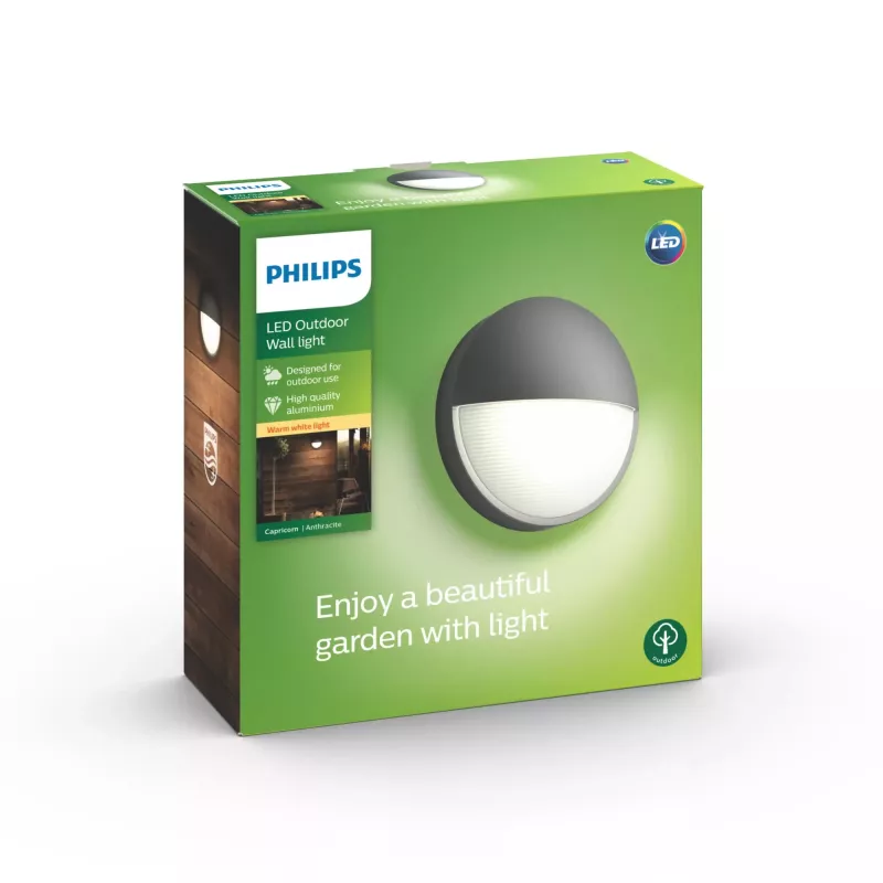 Āra sienas lampa Philips myGarden Capricorn 5.5W LED antracīts, alumīnija korpuss, fiksēta spuldze, 214×78×214 mm