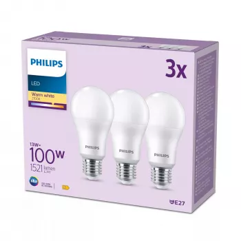 Philips LED spuldze 100W A65 E27 x3, 13 W, 100 W, E27, 1521 lm, 15000 h, Silta balta