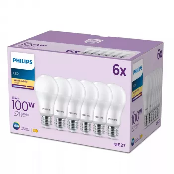 Philips LED spuldze 100W A65 E27 x6, 13W, 1521 lm, 15000 h, silta balta