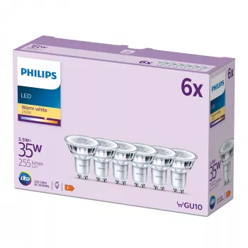 Philips Spot PAR16 GU10 6-pack, 3.5 W, 35 W, GU10, 255 lm, 15000 h, Silts balts