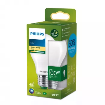 Philips Filament Spuldze Matēta 100W A60 E27, 7.3 W, 100 W, E27, 1535 lm, 50000 h, Silta balta