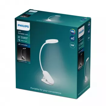 Philips Functional Forys Clip Galda Lampa, Balta, Plastmasa, Guļamistabai, Dzīvojamai Istabai, Birojam, Mūsdienīga, IP20, III