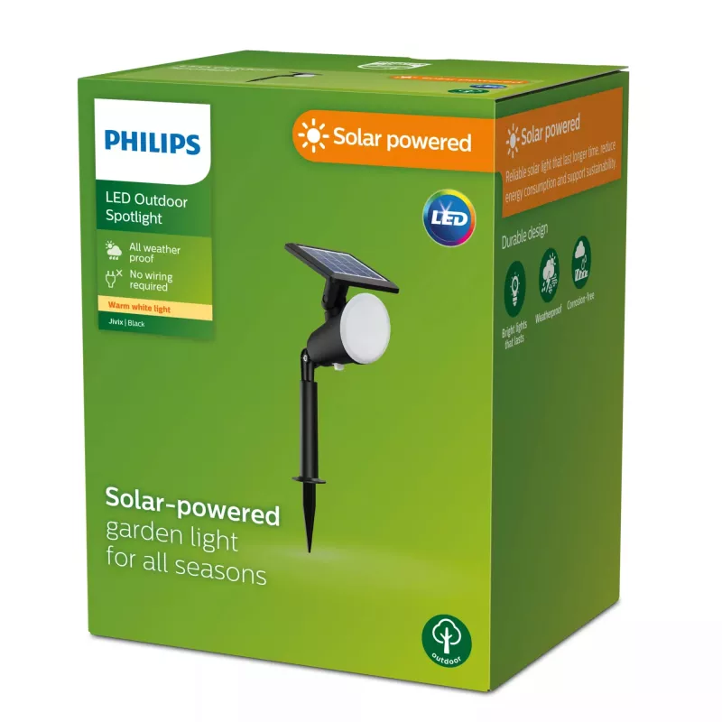 Philips Jivix zemes gaismeklis/ķērpis 1.4W, āra postamenta/staba apgaismojums, melns, plastmasa, IP44, terasei, dārzam, III klase