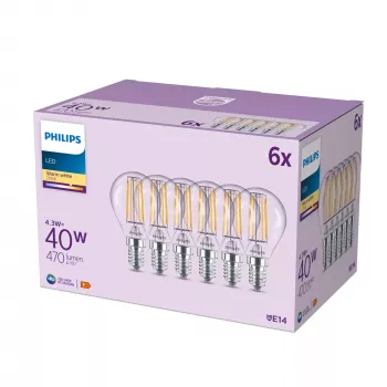 Philips Filament Candle Clear 40W P45 E14 x6, 4.3 W, 40 W, E14, 470 lm, 15000 h