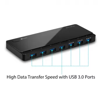 TP-Link UH700 USB 3.2 Gen 1 centrmezgls ar 7 portiem, Micro-B, 5000 Mbit/s, melns