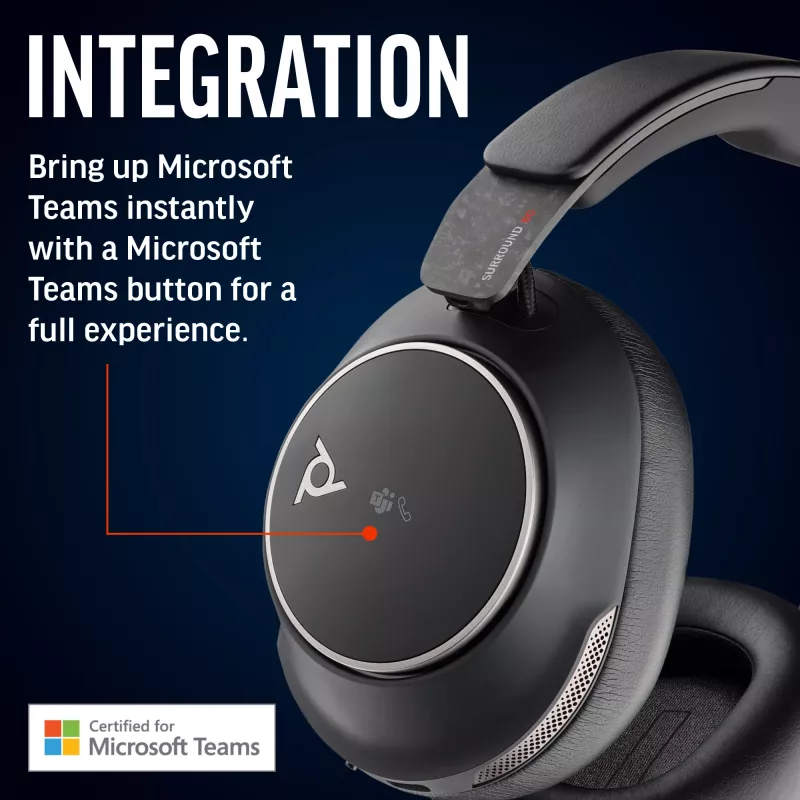 POLY Voyager Surround 80 UC bezvadu Bluetooth austiņas, melnas