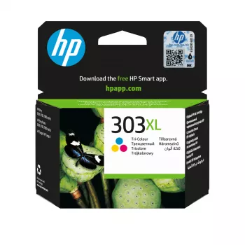 HP 303XL High Yield Trīskrāsu oriģinālā tintes kasetne, ciāna, fuksīna, dzeltena, 1 gab., 415 lapas