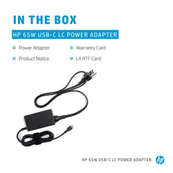 HP 65W USB-C LC tīkla adapteris klēpjdatoriem iekštelpām 65W Melns
