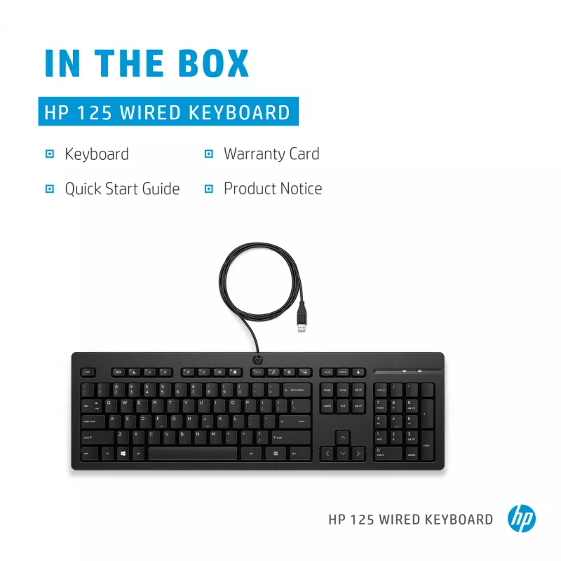 Vadu tastatūra HP 125 Full-size USB Membrāna Melna