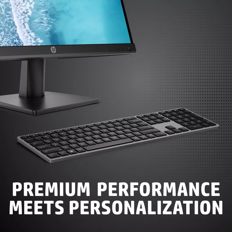 Bezvadu pilnizmēra tastatūra HP 975 — RF bezvadu + Bluetooth, melna, 100% izkārtojums