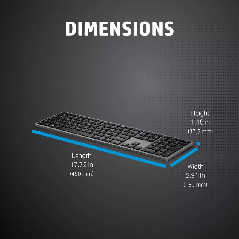 Bezvadu pilnizmēra tastatūra HP 975 — RF bezvadu + Bluetooth, melna, 100% izkārtojums