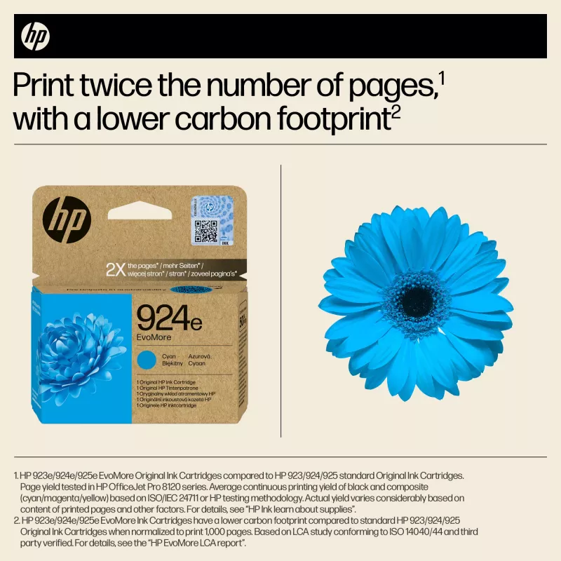 HP 924e EvoMore Cyan tintas kasetne (Original, High XL, 1 gab.)