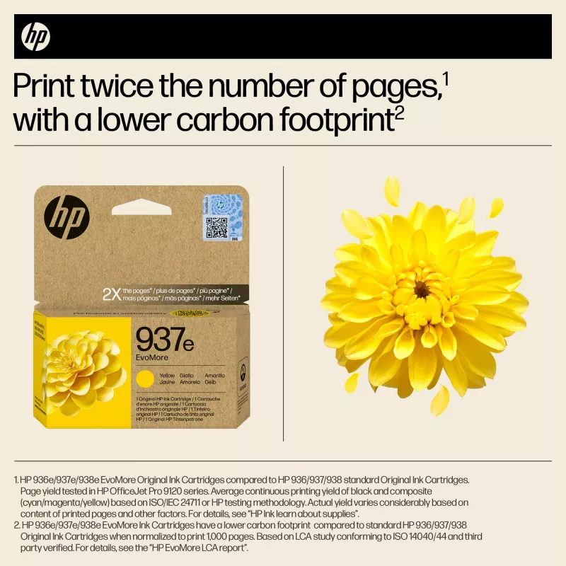 HP 937e EvoMore Yellow oriģinālā tintes kasetne