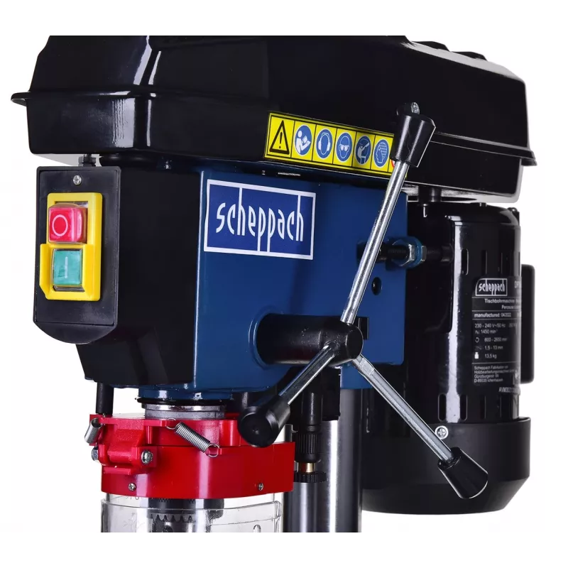 Urbjmāšina galda Scheppach DP16VLS 500W, tērauda korpuss, 230–240V, 2500 RPM, 13 mm patrona, 600×220×435 mm