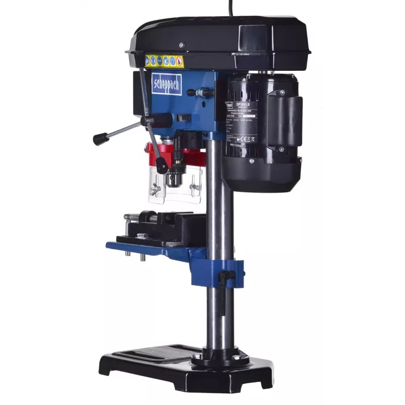 Urbjmāšina galda Scheppach DP16VLS 500W, tērauda korpuss, 230–240V, 2500 RPM, 13 mm patrona, 600×220×435 mm