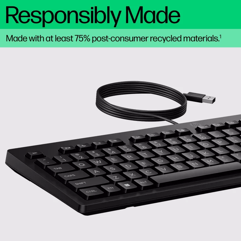 Vadu tastatūra HP 125 G2 — kompakts pilnizmēra izkārtojums ar USB savienojumu