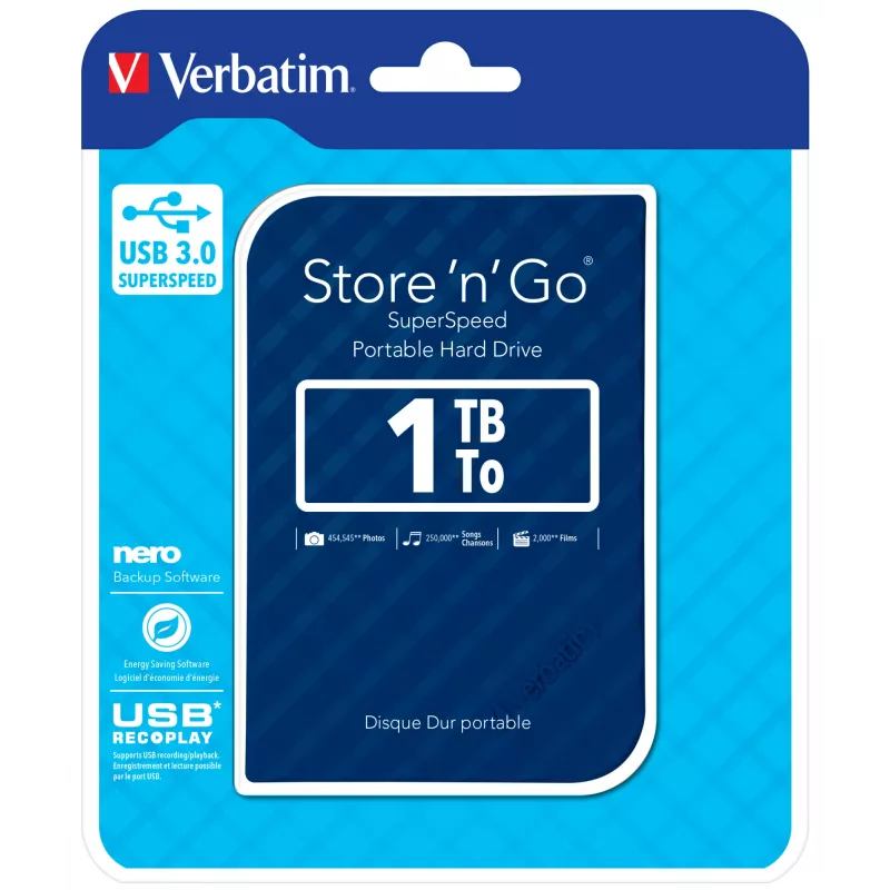 Verbatim Store 'n' Go USB 3.0 cietais disks 1TB Zils