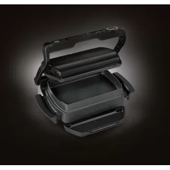 Kontaktgrils Tefal GC7148 — 2000 W, nerūsējošā tērauda korpuss, taisnstūra formas, regulējams termostats, režģa virsma, 365×365×175 mm