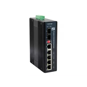 LevelOne IES-0600 6-Portu Gigabit Industriālais Slēdzis, 1 x SFP, 1 x SFP/RJ45 Combo, -40°C līdz 75°C, DIN-Sliede