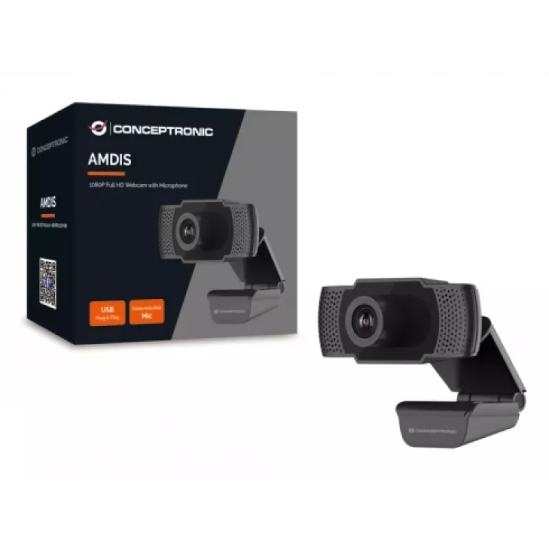 Conceptronic AMDIS 1080P Full HD tīmekļa kamera ar mikrofonu, 2 MP, 1920 x 1080 pikseļi, 30 kadri/s