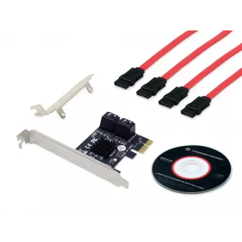 Conceptronic EMRICK 4-Portu SATA PCIe Adapteris ar SATA Kabeļiem