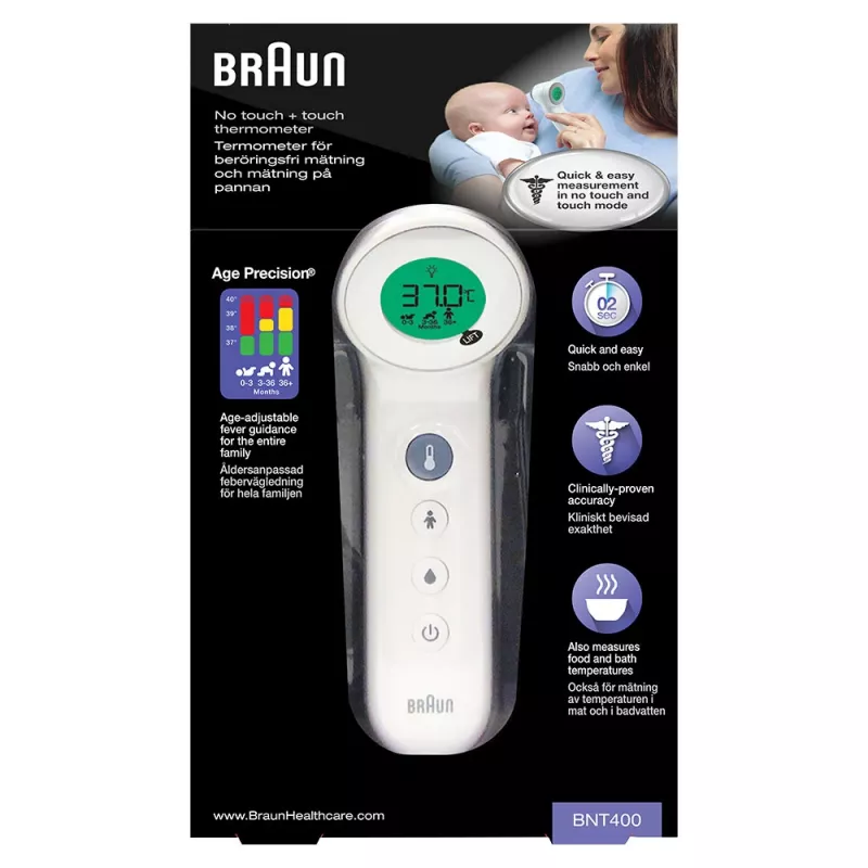 Braun BNT400 Bezkontakta + Kontakta Pieres Termometrs Balts