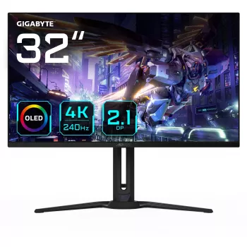 GIGABYTE AORUS FO32U2P 32 collu OLED spēļu monitors - 3840 x 2160 (UHD), 240 Hz, 0,03 ms, 250 cd/m², KVM, FreeSync Premium Pro, DisplayHDR True Black 400, DisplayPort 2.1