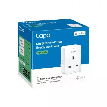 Viedā kontaktligzda TP‑Link Tapo Mini P110M — Wi‑Fi/Bluetooth iekštelpu viedā rozete, 16 A, 100–240 V, 3680 W, balta