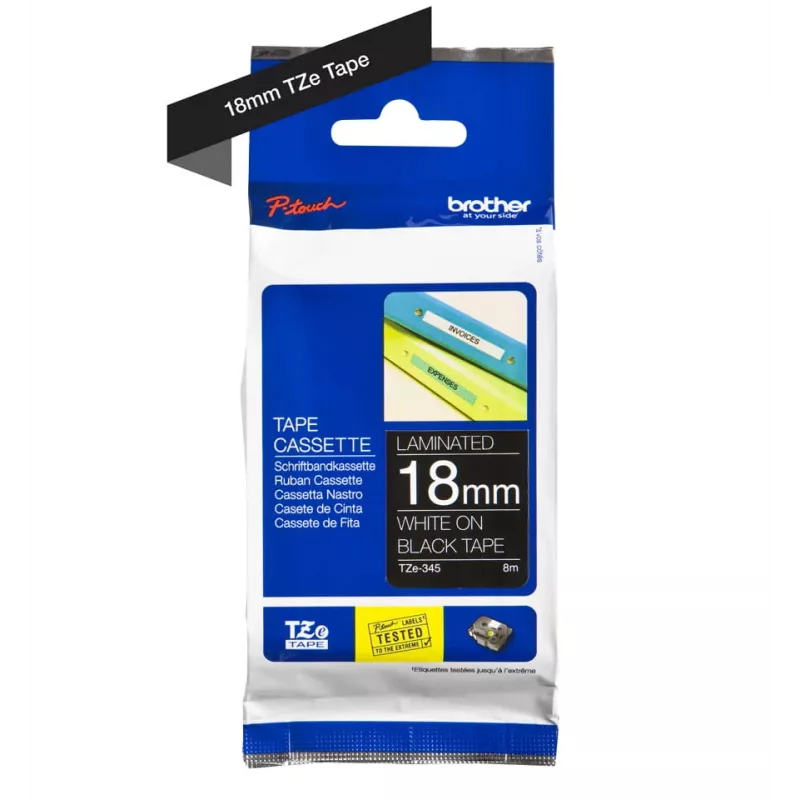 Laminēta lente Brother TZe345 18mm balts uz melna