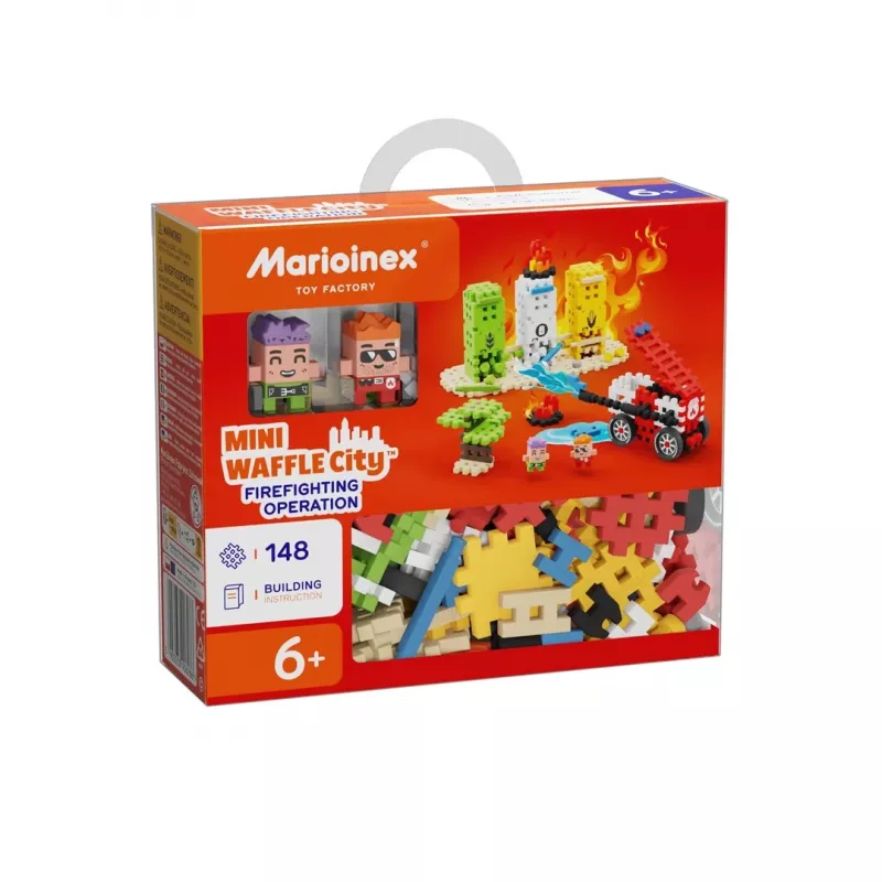 Konstruktors Marioinex Bloki Waffle mini Ugunsdzēsēju operācija, 148 gab., daudzkrāsains, vecums 6+