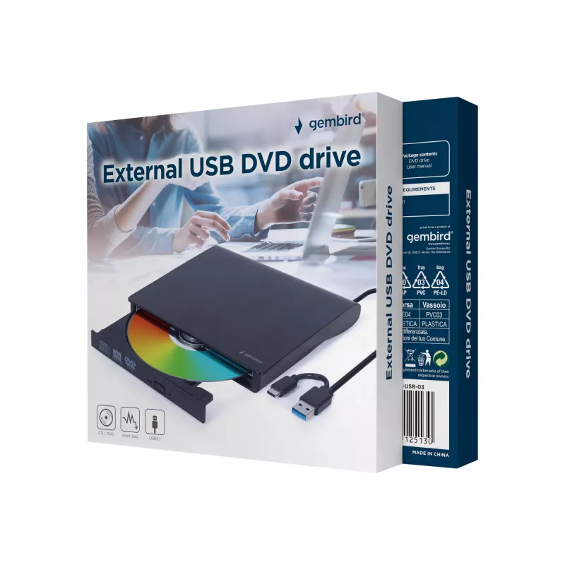 Gembird DVD-USB-03 ārējais DVD diskdzinis, melns