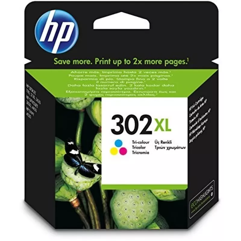 HP 302XL augstas ietilpības trīskrāsu oriģināla tintes kasetne