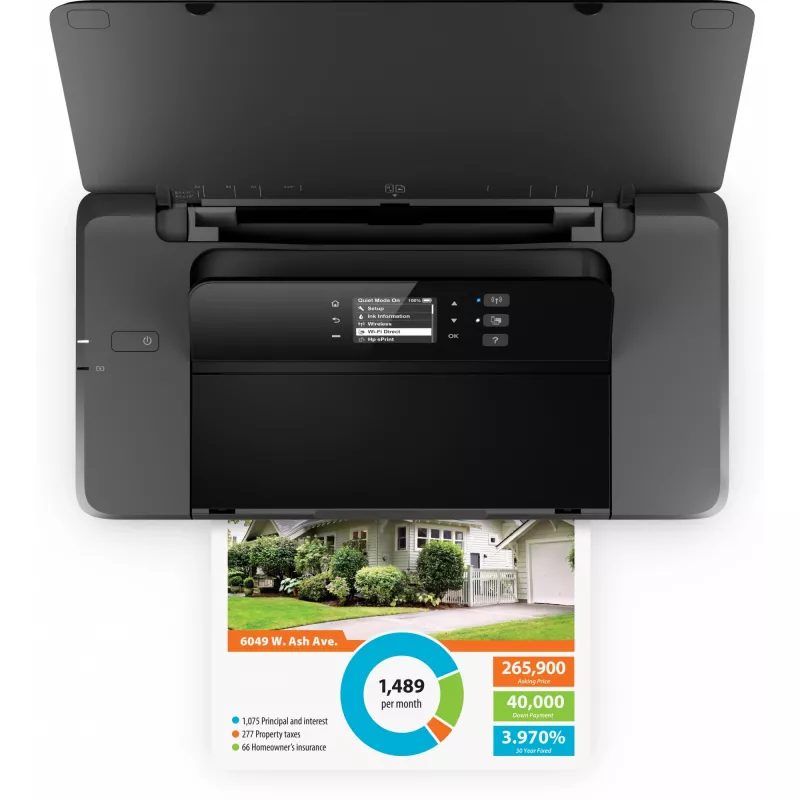 HP Officejet 200 Mobile Printer - pārnēsājams tintes printeris A4, 20 lpp/min melnbalts, 19 lpp/min krāsains, 50 loksnes, USB, Wi-Fi