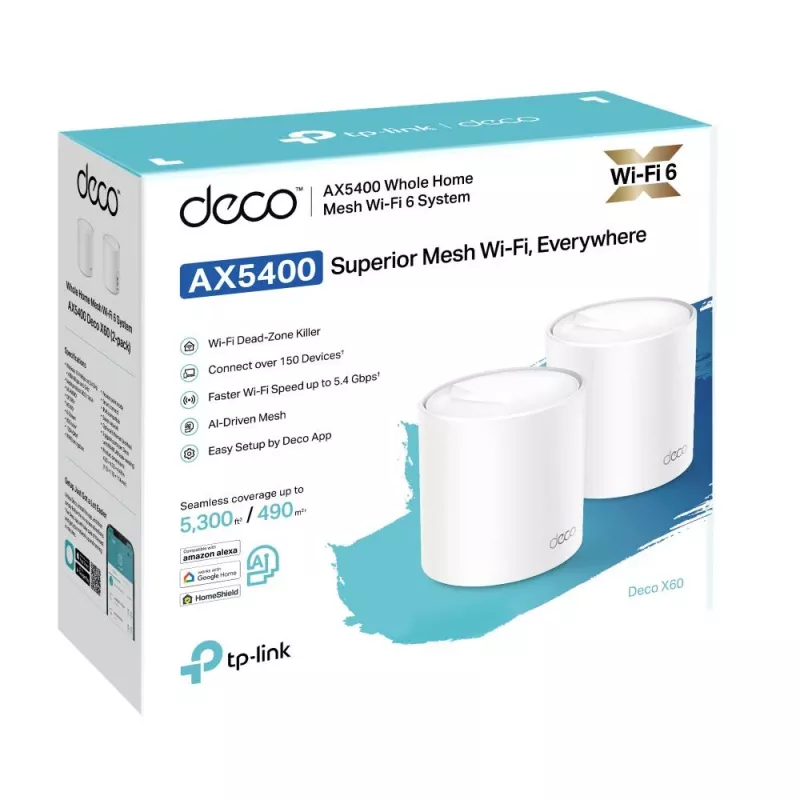 Bezvadu maršrutētājs TP-LINK Deco X60 (2 komplektā) | 5400 Mbps | Mesh | Wi-Fi 6