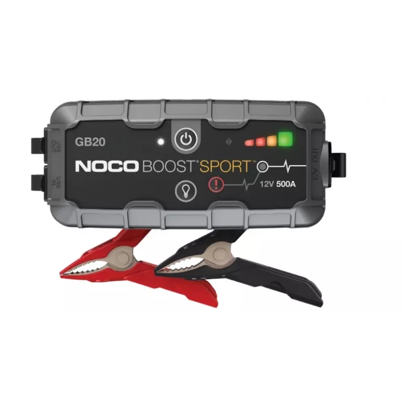 Pārlēkšanas starteris NOCO GB20 500A litija-jonu, 24Wh, IP65, 1x USB 5V/2.1A, iebūvēts lukturītis, benzīnam līdz 4L