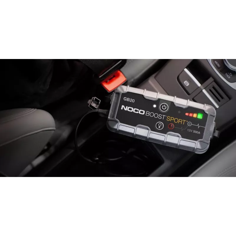 Pārlēkšanas starteris NOCO GB20 500A litija-jonu, 24Wh, IP65, 1x USB 5V/2.1A, iebūvēts lukturītis, benzīnam līdz 4L