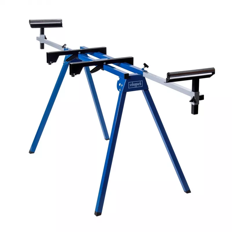 Griešanas zāģa statīvs Scheppach UMF1550, metāla 4-kāju statīvs, max slodze 150 kg, max garums 194.5 cm, izmērs 950×540×810 mm, melns