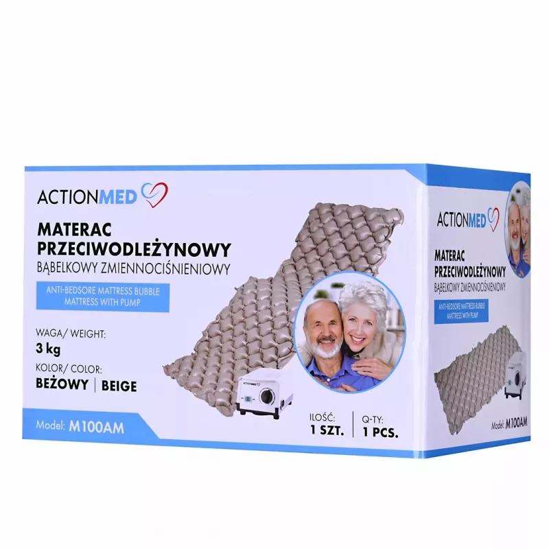 Pretizgulējuma burbuļmatracis ActionMed M100AM mainīgs spiediens, viens PVC matracis 192×82×7 cm, max lietotāja svars 135 kg