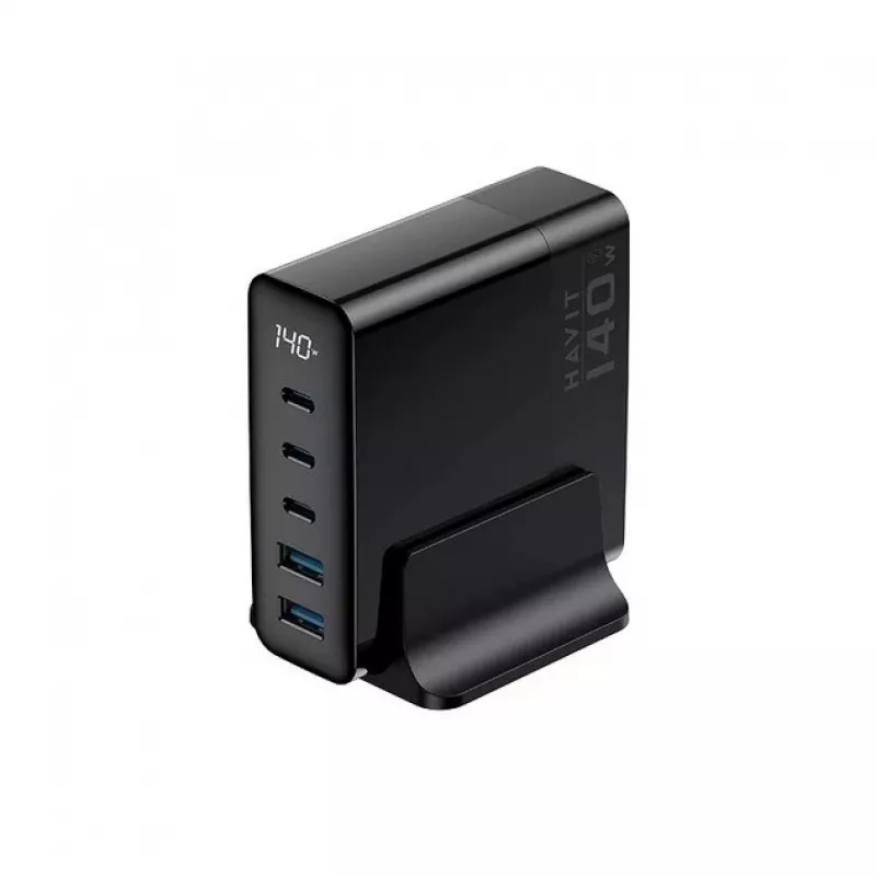 HAVIT Travel Charger UCLE004 EU 140W Piecu Portu GaN Melns