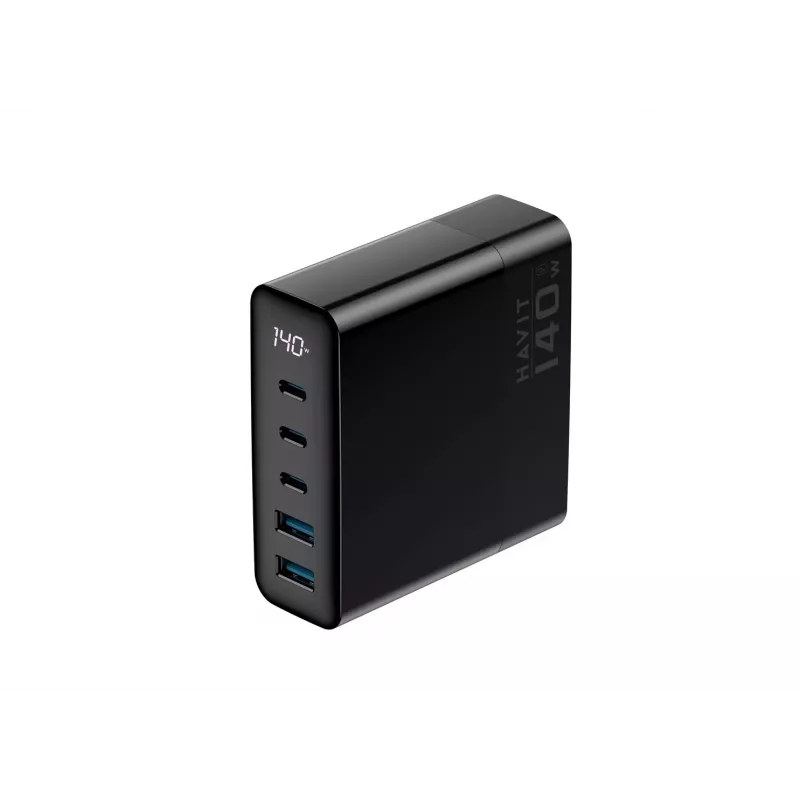HAVIT Travel Charger UCLE004 EU 140W Piecu Portu GaN Melns