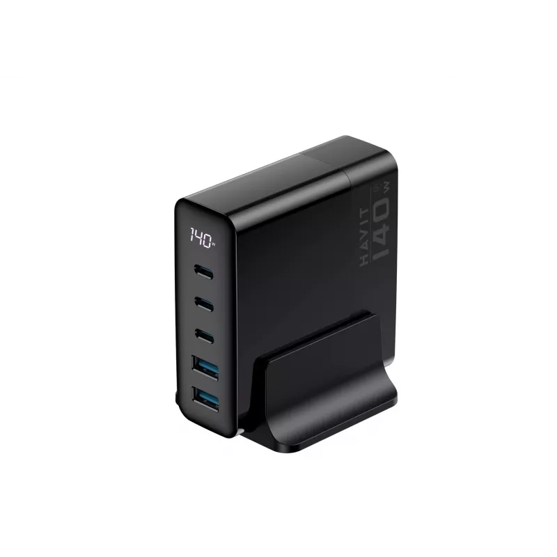 HAVIT Travel Charger UCLE004 EU 140W Piecu Portu GaN Melns