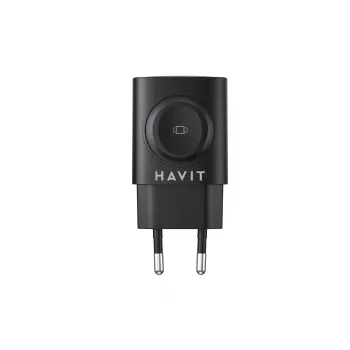 Havit UC132 EU GaN 22W divu portu lādētājs ar bezvadu uzlādi melns