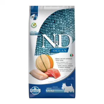 FARMINA N&D Ocean Dog Salmon, Cod, Cantaloupe, Melon Adult Mini - sausā suņu barība - 7 kg