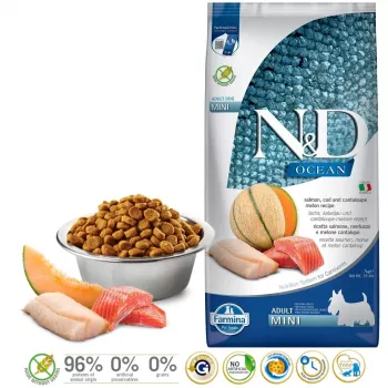 FARMINA N&D Ocean Dog Salmon, Cod, Cantaloupe, Melon Adult Mini - sausā suņu barība - 7 kg