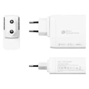 Good Connections GC USB-Fast Charger 140W GaN-Tehnoloģija, 2x USB-C, PD 3.1, QC 5.0, PPS Balts